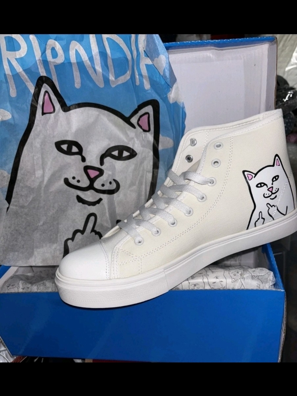 Ripndip White High-Top Sneakers with Cat Liner and Pink UV Tag